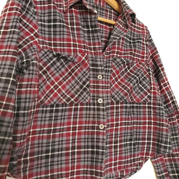 LA Hearts | Plaid Cropped Button Up Flannel Shirt 100% Cotton - Picture 3 of 5